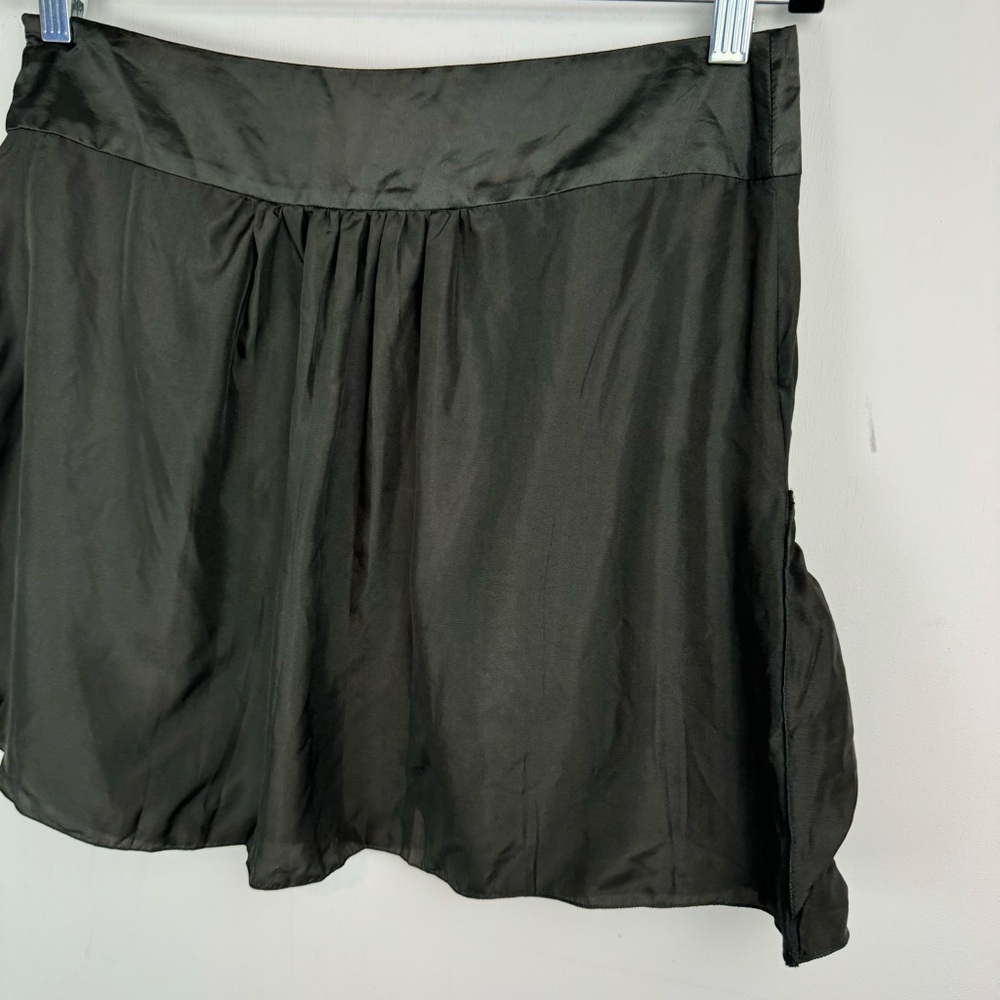 Prada 100% Silk Bubble Pockets Mini Skirt Sz 42 Dark Olive Satin - Picture 11 of 16